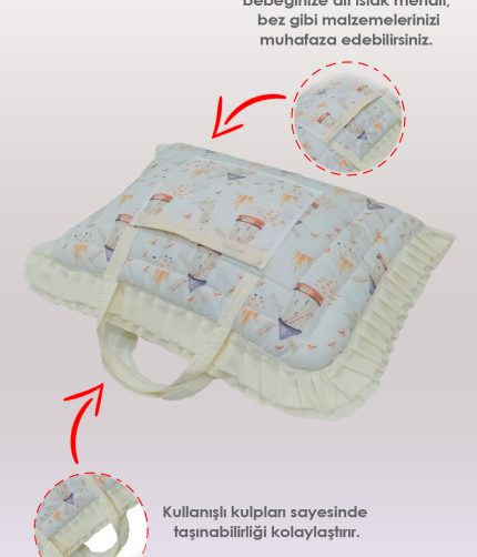 Çanta Tipli Alt Açma Minderi-%100 Pamuklu Bakım Çantası
